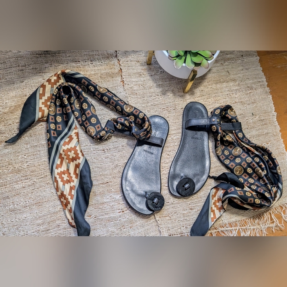Avec Moderation Sandals w/ Wrap Around  Printed Scarf